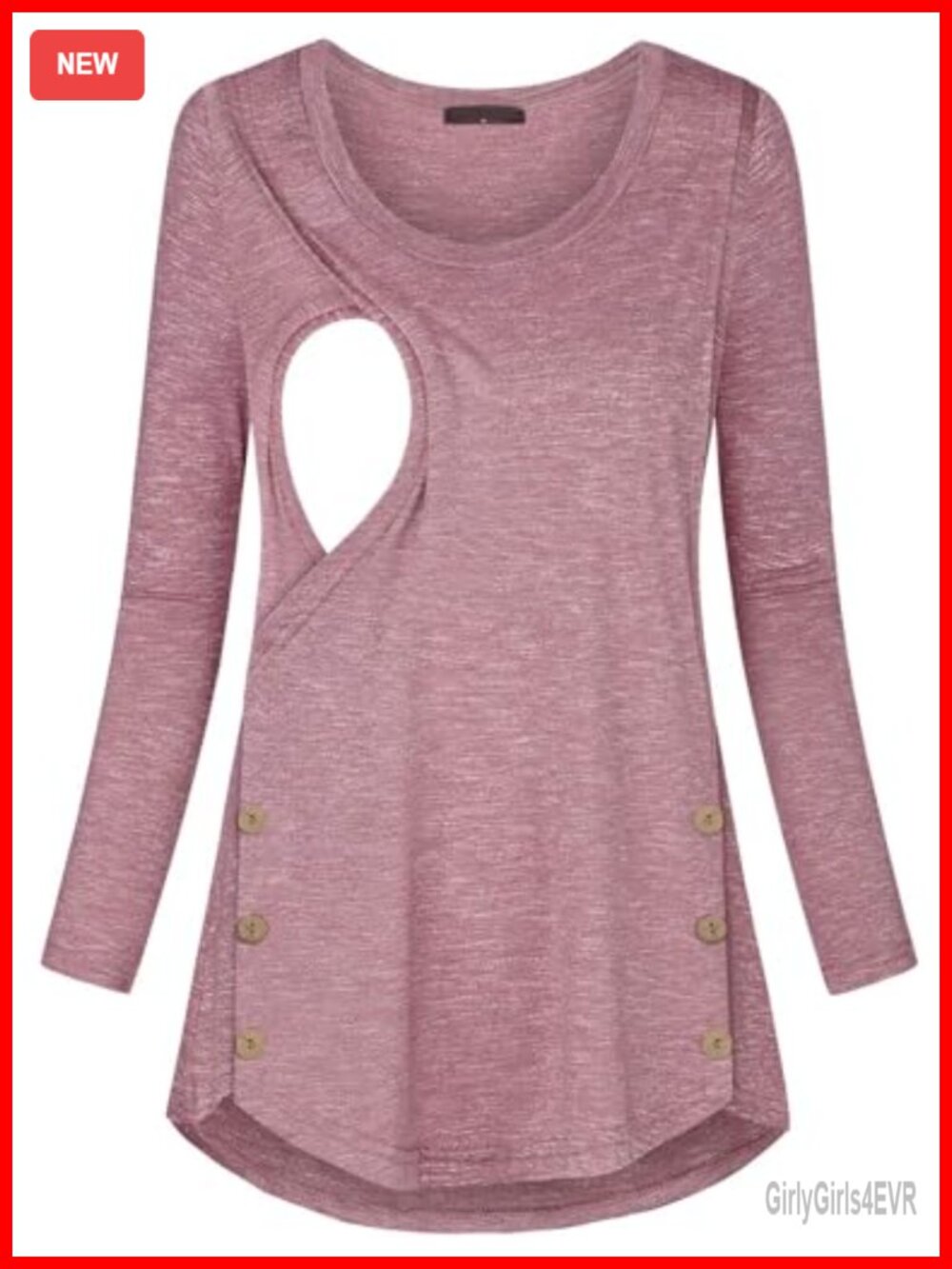 Women's Button Side Maternity Nursing Tunic Long Sleeve Scoop Neck Asymmetrical